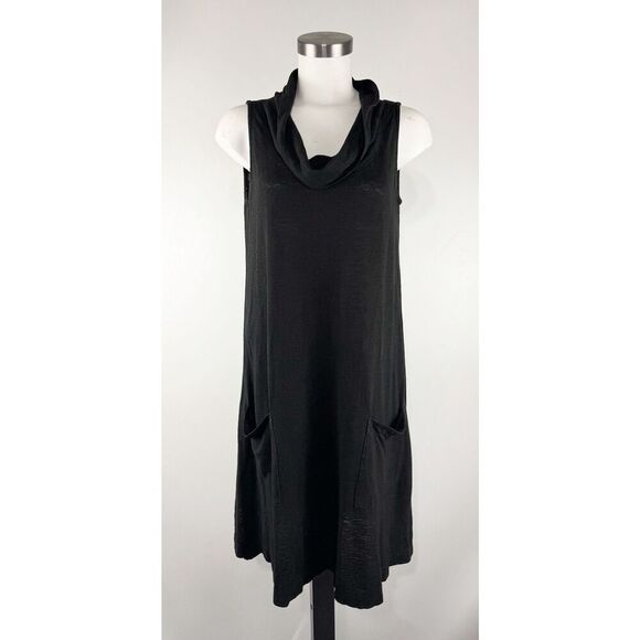 Eileen Fisher Black Organic Cotton Hemp Cowl Neck Dress Size XS Resort Outdoor - Picture 1 of 5